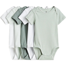 H&M Cotton Bodysuits 5-pack - Dusty Green/White (1088033015)