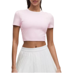 Lululemon Tight-Fit Cropped Shelf-Bra T-shirt - Pink Organza/White