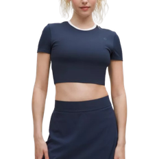 Lululemon Tight-Fit Cropped Shelf-Bra T-shirt - Club Blue/White