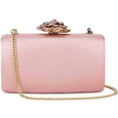 Pink Clutches SVNX Satin Clutch Bag with Rose Jewel - Pink