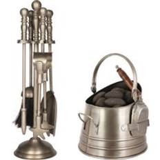 Fireplaces Dibor Contemporary Antique Pewter 4pc Fireside Companion Set