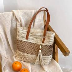 Beach Bags Shein Vacation Style Beach Tote Bag Lightweight - Contrast Stripes