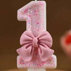 Pink Cake Candles Shein Pink Bow Shaped 0-9 Rhinestone Number Candle