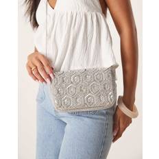 Magnetic Lock Clutches Accessorize Hexagon Beaded Foldover Clutch - Silver