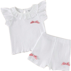 Shein Baby Girls Ruffle Collar Cap Sleeve Shirt - White