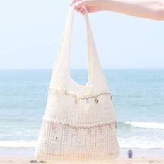 Polyester Beach Bags Shein Summer Chill Vacation Women Crochet Knit Beach Tote Bag Hollow-Out Design