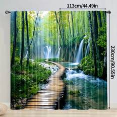 Gardiner & Tillbehör Temu 2pcs 2D Flat Printing Curtains Forest Stream