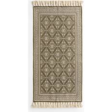 H&M Fringed Patterned Rug 70x140 Khaki Green