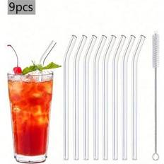 Party Supplies Shein 9-Pack Glass Straw Set With Cleaning Brush