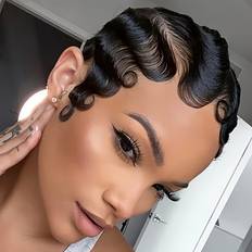 Wigs on sale Temu Glueless Finger Wave Human Hair Wig