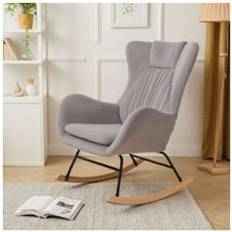 Living and Home Light Grey Velvet Upholstered Rocking Chair