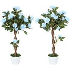 Blue Artificial Plants OutSunny Set of 2 90cm Rose Tree Artificial Plant