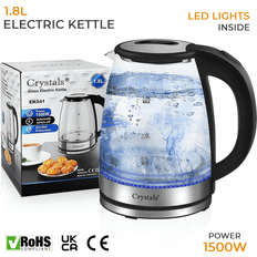 1.8l 1500w Glass Electric Kettle With Blue Led Boil