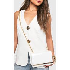 White - Women Clutches boohoo Structured Hardware Detail Clutch Bag And Chain - White
