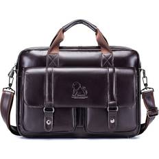Temu Genuine Leather Business Briefcase 15 Inch Laptop Messenger Bag - Brown