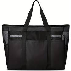 Dragkedja Strandväskor Temu Xxl Large Capacity Mesh Beach Bag Foldable Zippered - Transparent