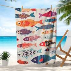 Shein Vibrant Fish Print Beach Soft Lightweight Bath Towel Multicolour