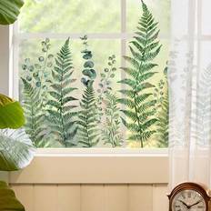 Vinyl Self-adhesive Decorations Shein Green Plant Fern Leaves Glass Sticker Window Film