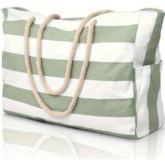 Stripes Beach Bags Temu Women's Striped Beach Tote Bag Large Capacity - Mint