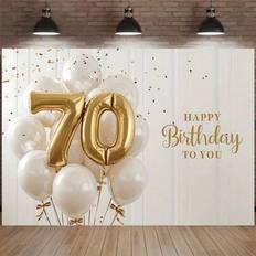 Text & Letters Doorway Party Curtains Shein 70th Birthday Party Banner Gold White