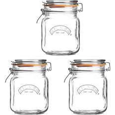 Porcelain Food Containers Kilner Square Clip Top Jar Set of 3 1 Litre Food Container
