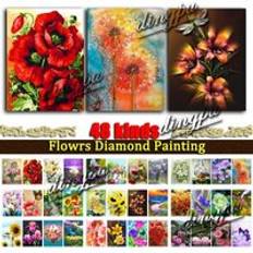 Gröna Diamond Paintings på rea Fiyo 5D DIY Diamond Painting Full Round Flower Rhinestone