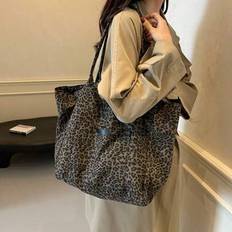 Fabric Tote Bags Shein Large Capacity Chic Korean Style Leopard Print Shoulder Tote - Suitable