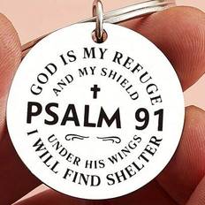 Shein Stainless Steel Inspirational Keychain - Psalm 91 Bible Verse