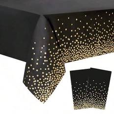 Text & Letters Table Cloths Shein Black Gold Polka Dot Plastic Tablecloths