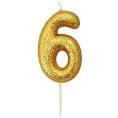 Gold Glitter Number 6 Birthday Cake Candle