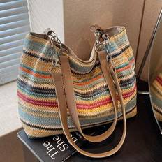 Fabric Tote Bags Shein Simple Big Capacity Tote Bag Rainbow Shoulder Bag