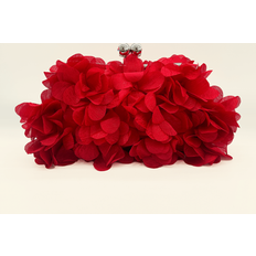Shein Elegant Floral Petal Satin Evening Clutch Bag Double Chain - Red