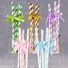 Paper Straws Shein Glitter Bow Decor Paper Straws 10 20 30 40pcs