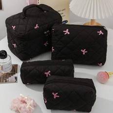 Pink Cosmetic Bags Shein Pink Bow Embroidered Quilted Makeup Bag Set - Macaron