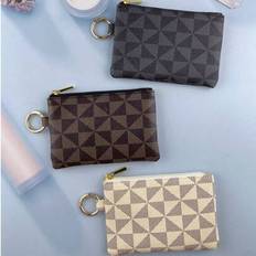 Brown Coin Purses Shein Mini Cute Plaid Print Coin Purse With Detachable Keychain