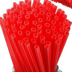 Plastic Straws Shein 10pcs Red Reusable Heart Design Straws