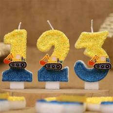 Cake Candles Shein Blue Yellow Excavator Flashing Digital Candles