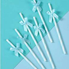 Blue Straws Shein Light Blue Striped Paper Straws 8 16pcs