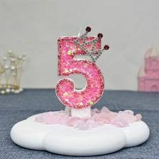 Cake Candles Shein Pink Crown Glitter Birthday Number Candle 0-9