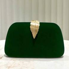 Green clutch bag Shein Elegant Vintage Velvet Leaf Clasp Green Clutch Bag