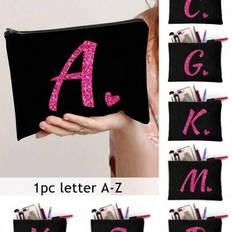 Women Cosmetic Bags Shein Initials Printed Patchwork Makeup Bag - Black