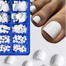 White False Nails Shein 100 Pcs Glossy False Toe Nails 12-Sizes /Box White Press On Nails Full Cover Short Square Fake Toenails Artificial Acrylic Pedicure Tips For Women Girls 100-pack