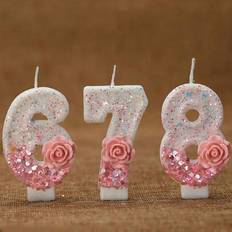 Shein Pink-White Gradient Rose Flower Number Candle