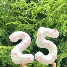 Number Balloons Shein 40 Inch Pink Bow Decor White Number Balloon