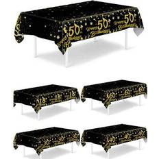 Text & Letters Table Cloths Shein Black Gold Birthday Tablecloth Cover