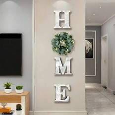 Wood Wall Decor Shein Distressed Home Sign With Artificial Wreath Wall Decor