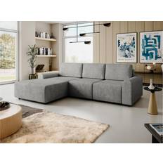 3-sits - U-soffor Mirjan24 Bella Bäddsoffa med Divan 3-sits i Plysch Grå Soffa 3-sits
