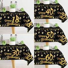 Text & Letters Table Cloths Shein Black Gold Birthday Party Disposable Tablecloth