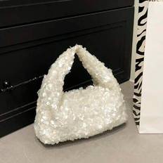 Shein Women's Clutch Bag Shiny Sequins Handbag - White