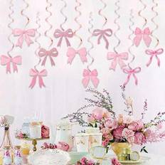 Shein 12pcs Pink Bow Party Hanging Swirls Decorations